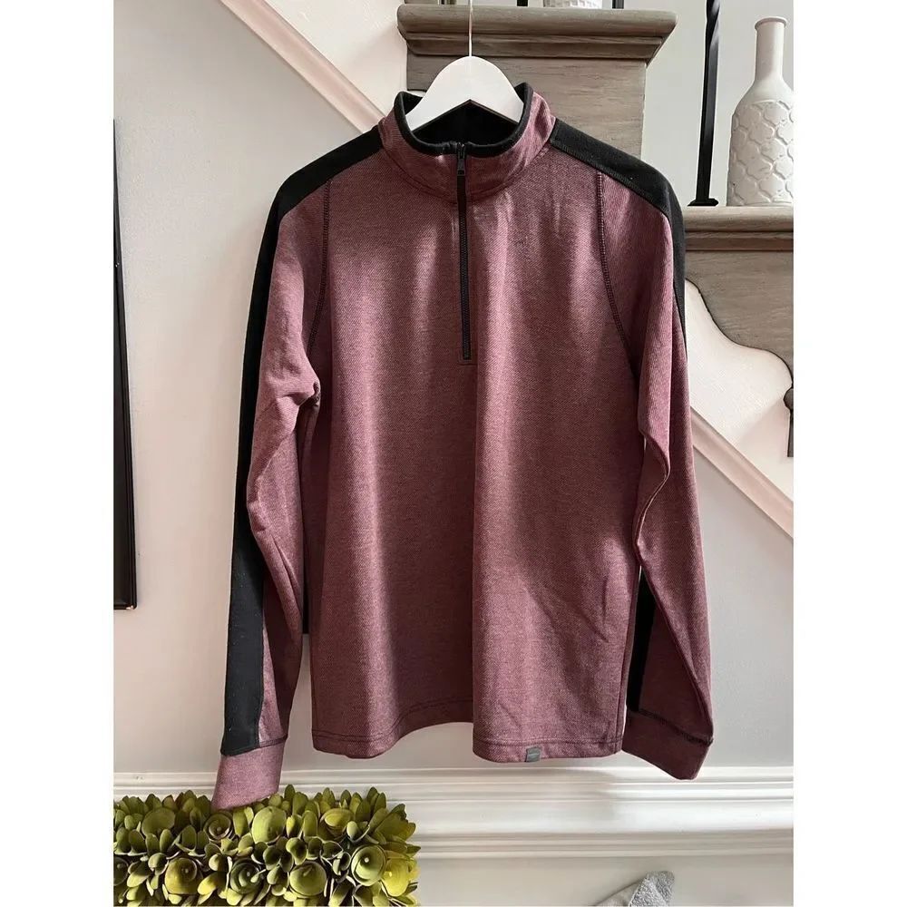 Hawke & Co. Burgundy & Black Quarter Zip Pullover sz M
